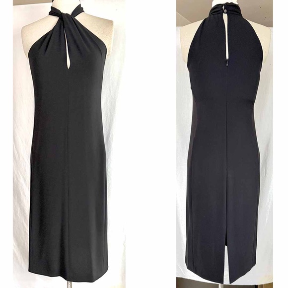 Max Mara Vintage Black Grecian HaNeck Keyhole Crepe Cocktail Dress Women Size 6 - Picture 2 of 8